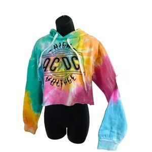 Colorful Tie-Dye Cropped Hoodie AC/DC
